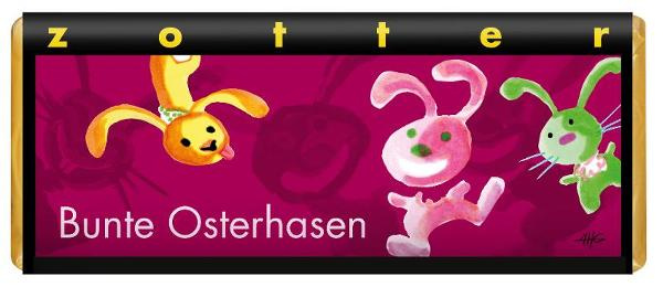 Produktfoto zu Bunte Osterhasen - Kirsch auf Nusswaffel, Zotter 70g